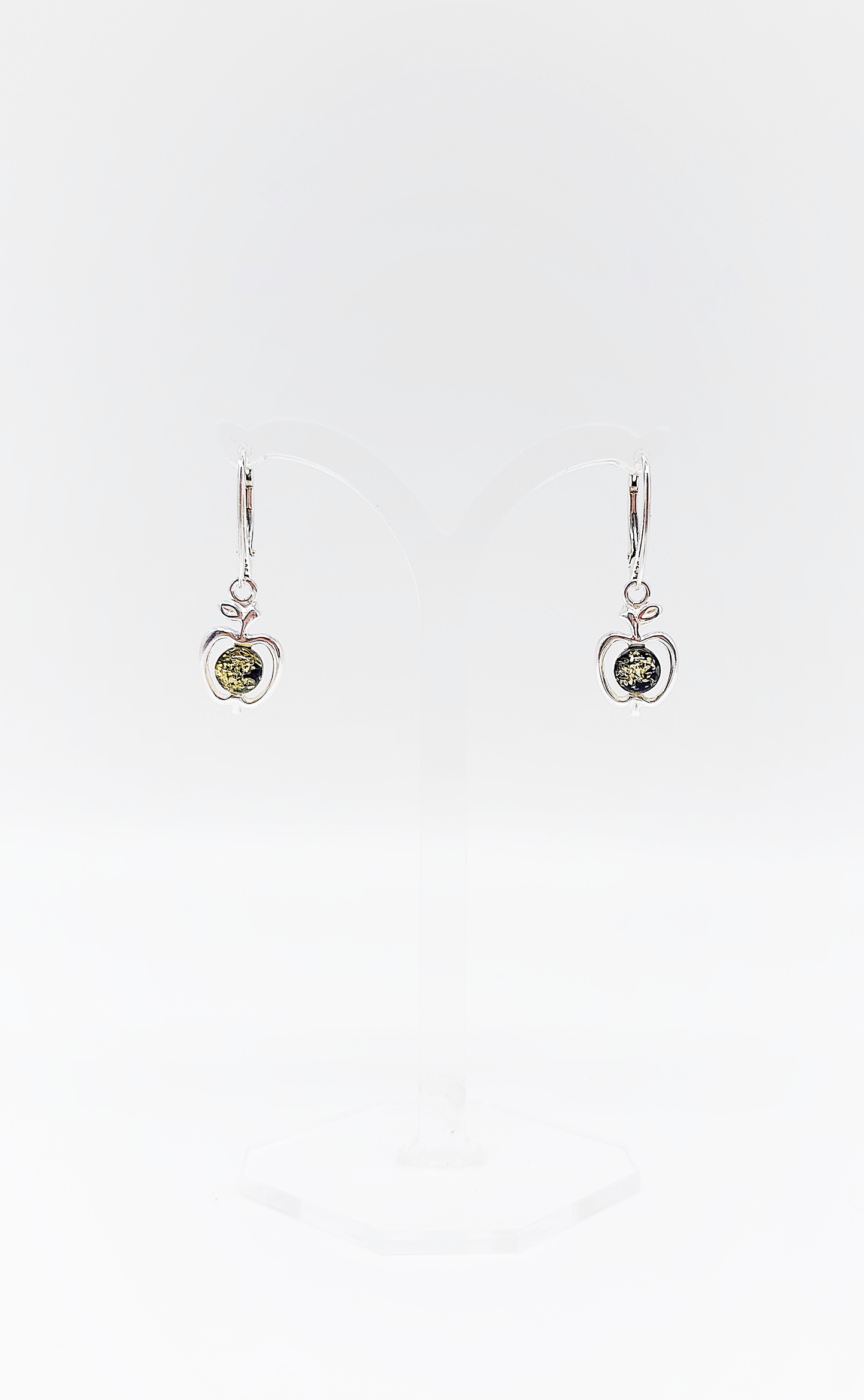 Apple-shaped silver and amber earrings