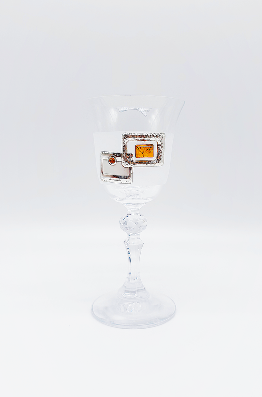 Elegantes Glas mit Bernstein und 925er Sterlingsilber Dekoration