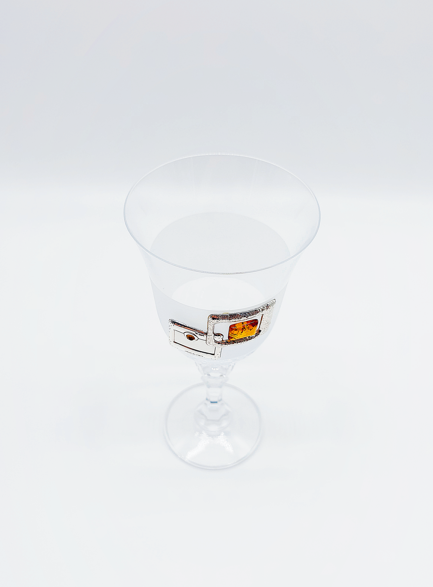 Elegant glass with amber and 925 sterling silver decoration