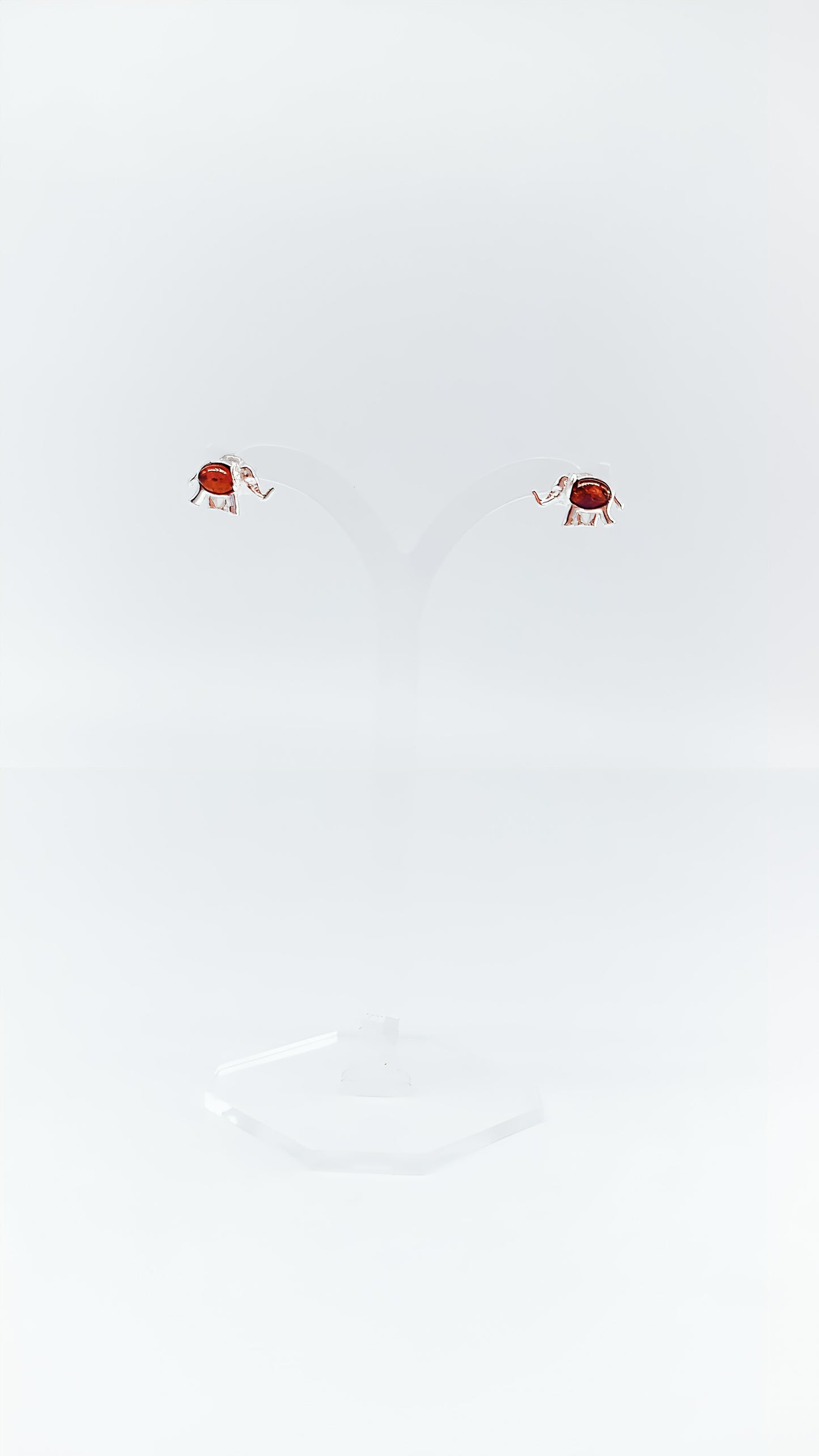 Cute elephant earrings made of 925 silver and amber