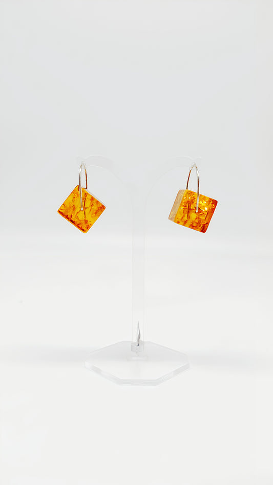 Cube earrings made of natural amber, handmade