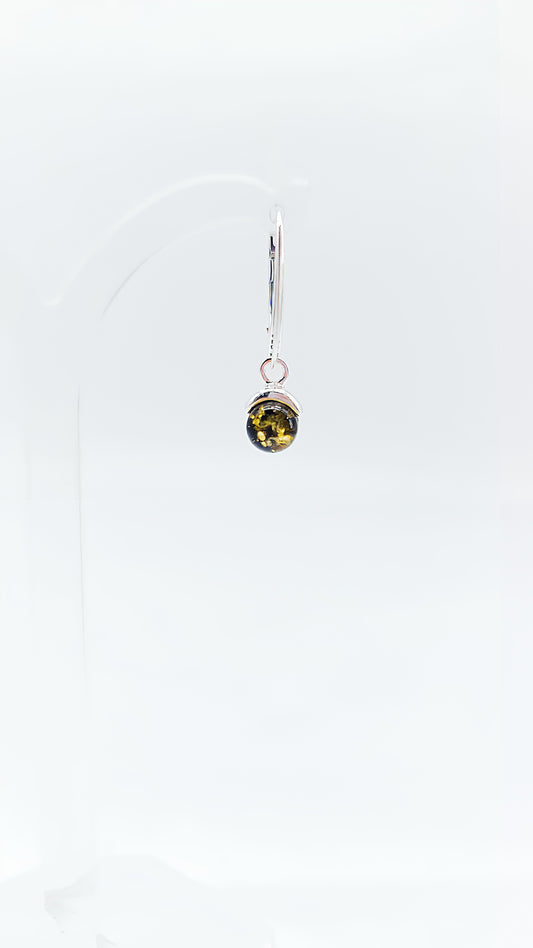 Minimalist earrings with dark amber – elegant silver design