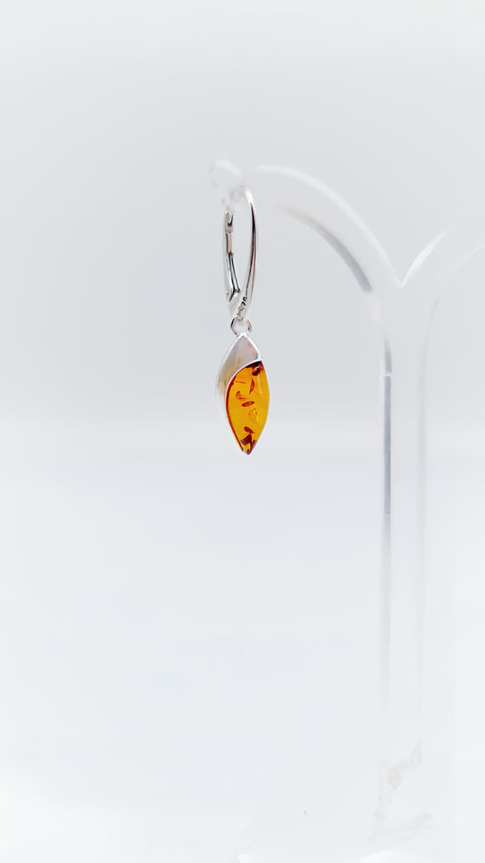 Elegant amber earrings – drop shape in 925 silver
