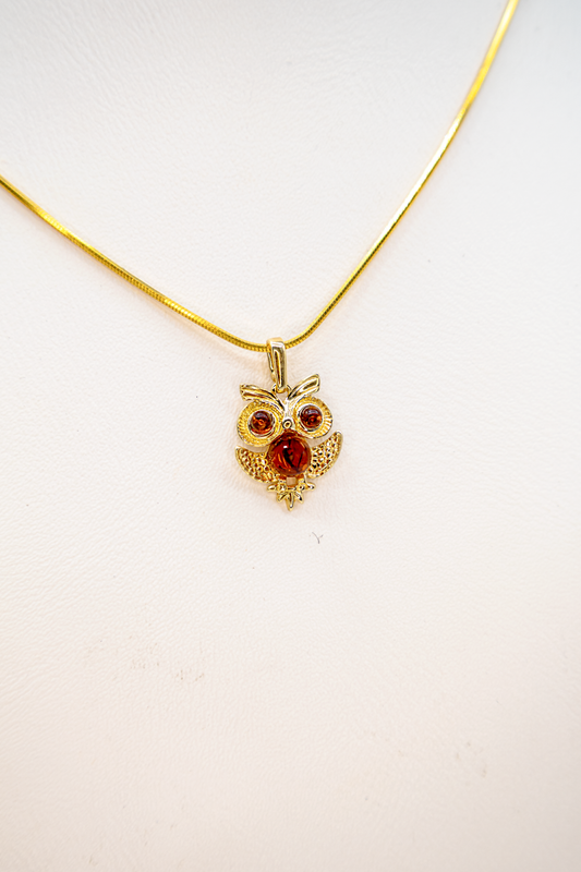 Amber jewelry gold-plated – noble owl pendant