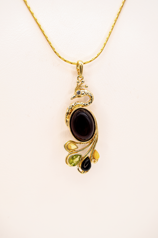 Elegant peacock pendant gold-plated – Amber jewelry online