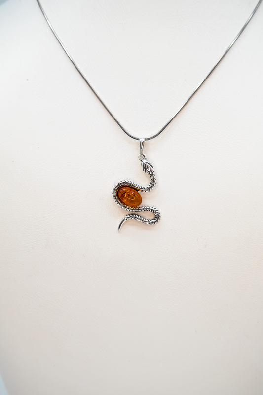 Mystical snake pendant made of 925 silver & amber