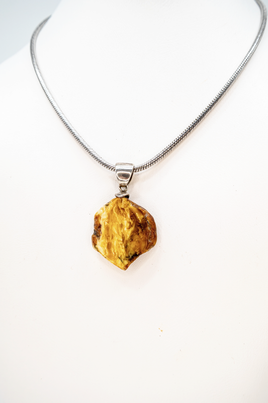 Natural amber pendant large silver setting