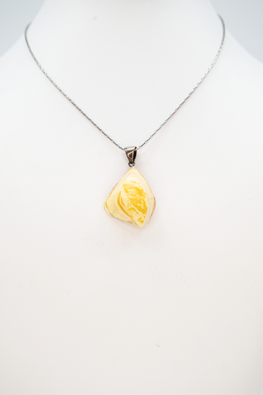 Modern amber pendant silver unique 3.6 cm unisex
