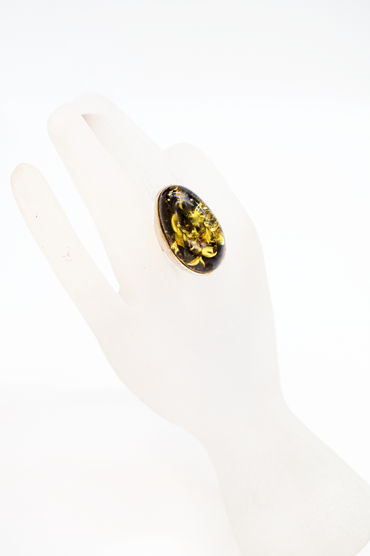 Amber ring silver – modern style, adjustable ring band