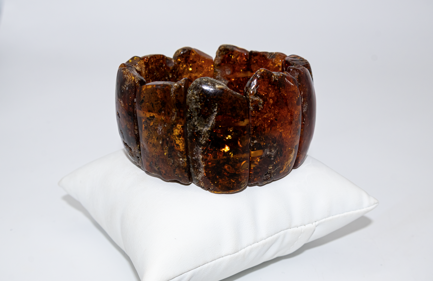 Wide amber bracelet for women – truly unique, 20 cm elastic