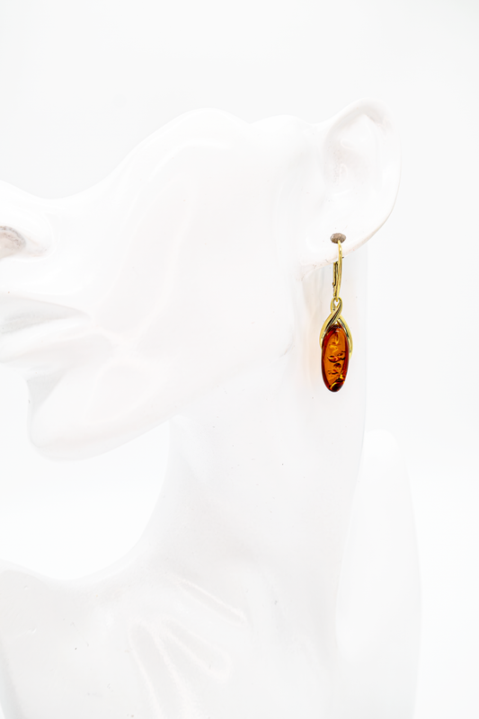 Gold-plated amber earrings – elegant drop look for women