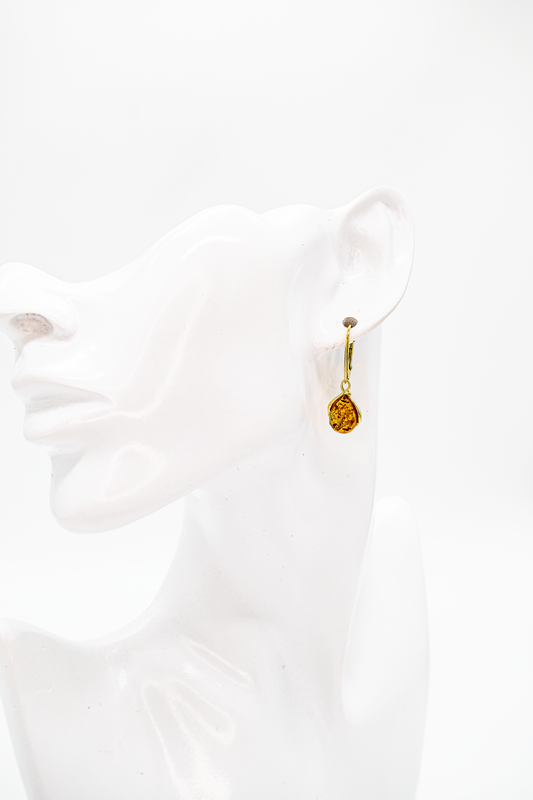 Exclusive amber earrings – 925 silver double gold-plated
