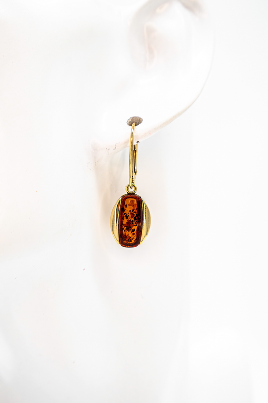 Gold-plated amber earrings – rectangular earrings for women