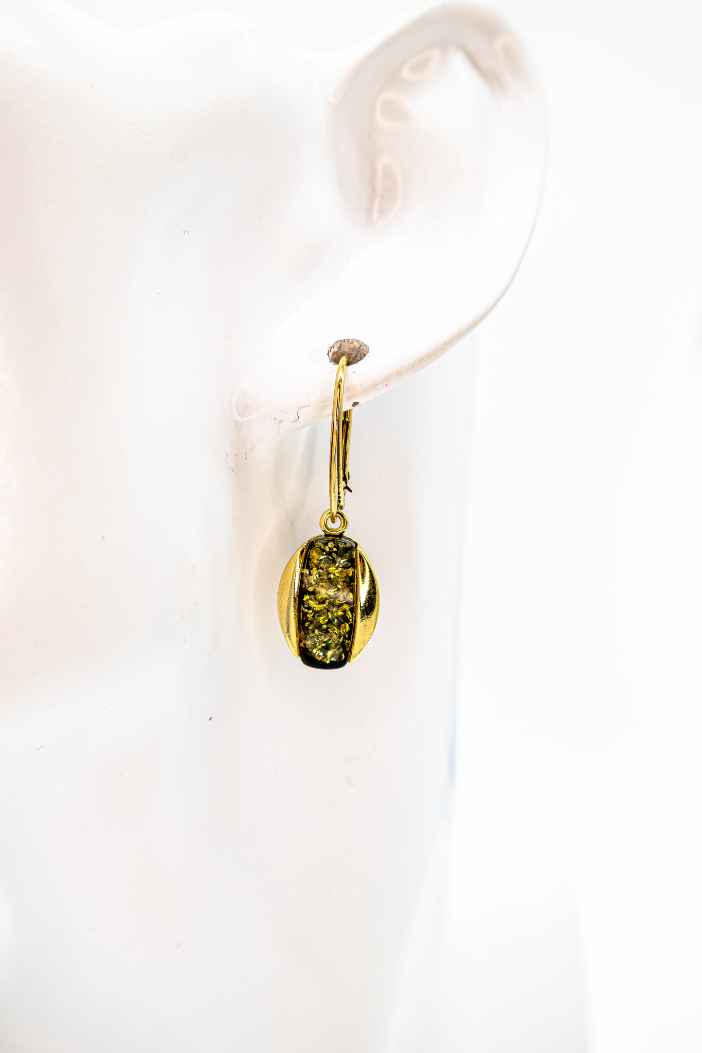 Gold-plated amber earrings – rectangular earrings for women