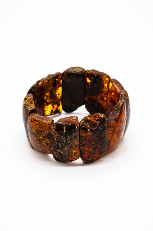 Wide amber bracelet for women – truly unique, 20 cm elastic