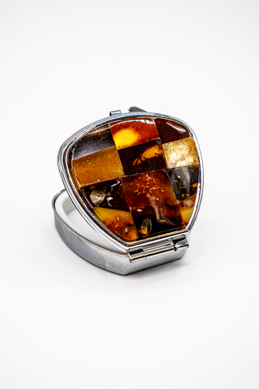Pill box with genuine amber – handmade unique piece