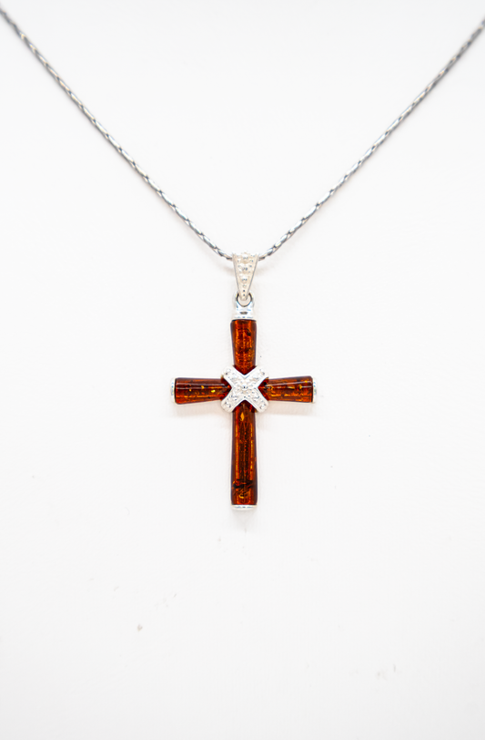 Unisex cross pendant – handmade from genuine amber