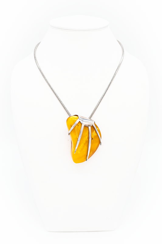 Modern unique pendant – yellow amber in 925 silver