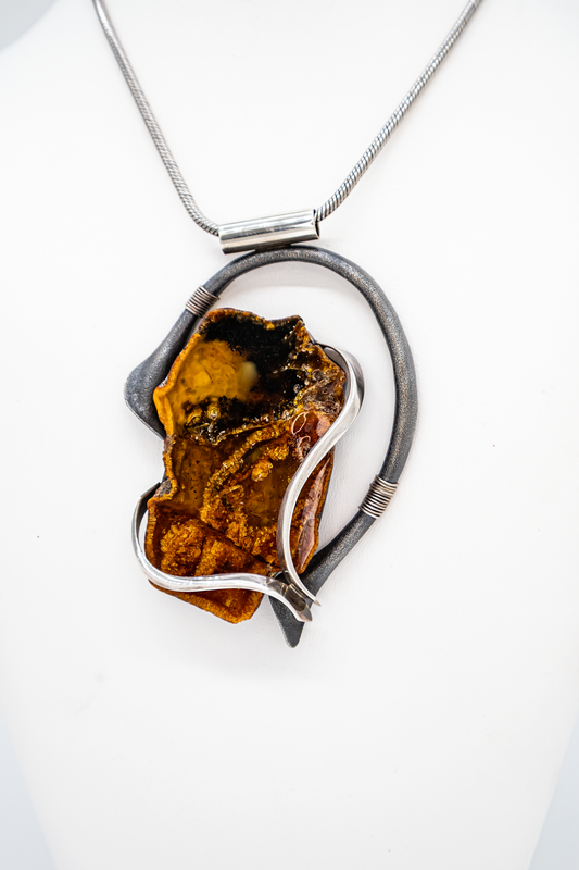 Artistic pendant with amber – handmade