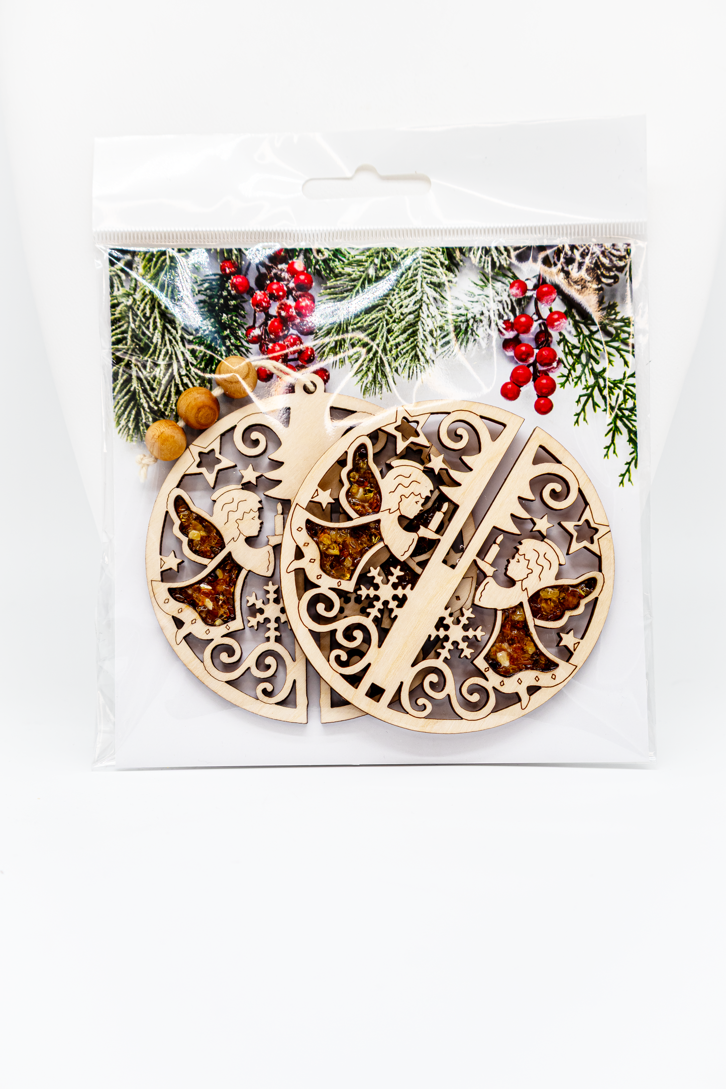 Weihnachtsbaumanhänger Engel: Handverziert mit echtem Bernstein