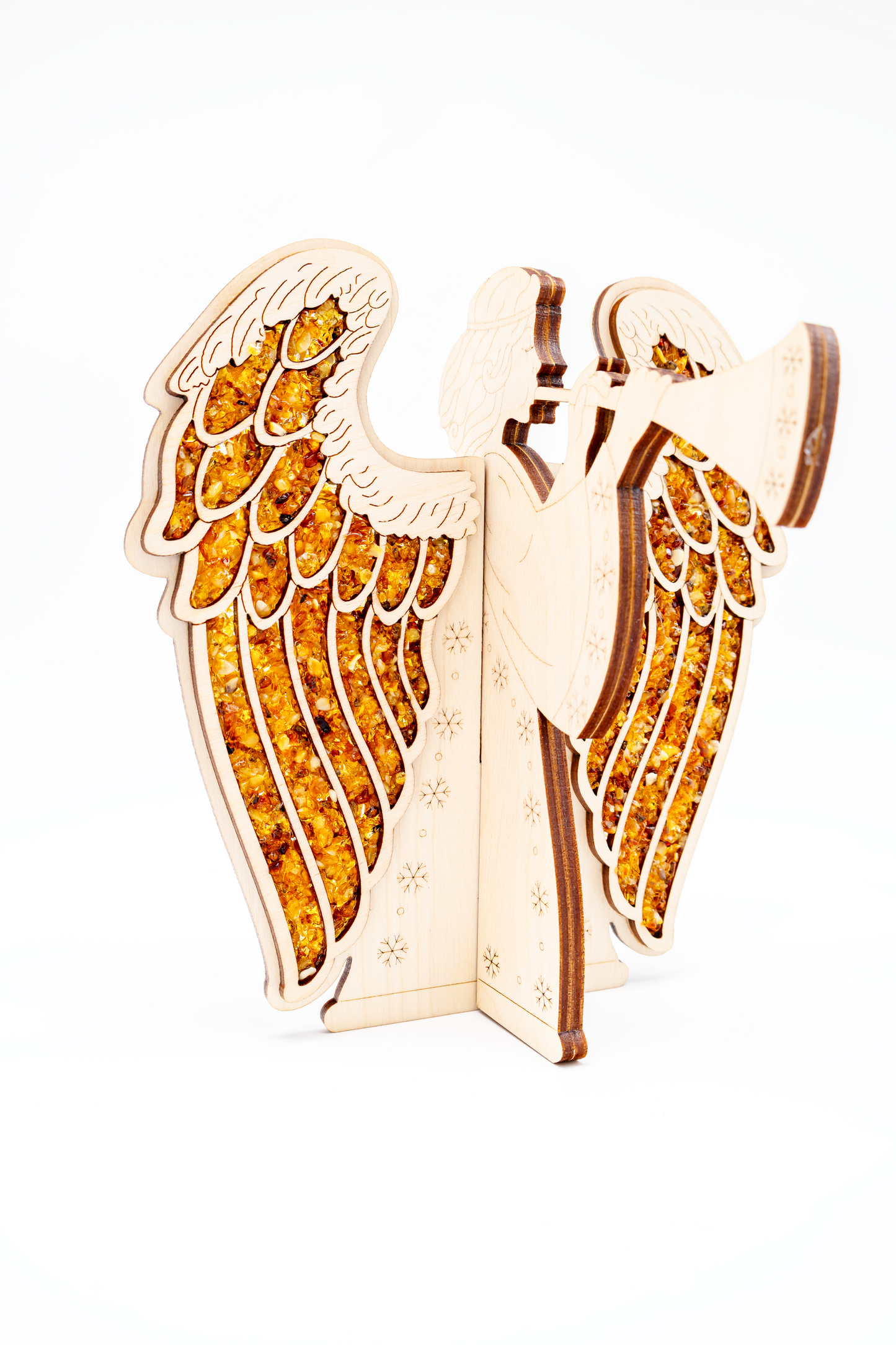 3D-Engel Aufsteller: Holzdeko mit Bernstein-Flügeln