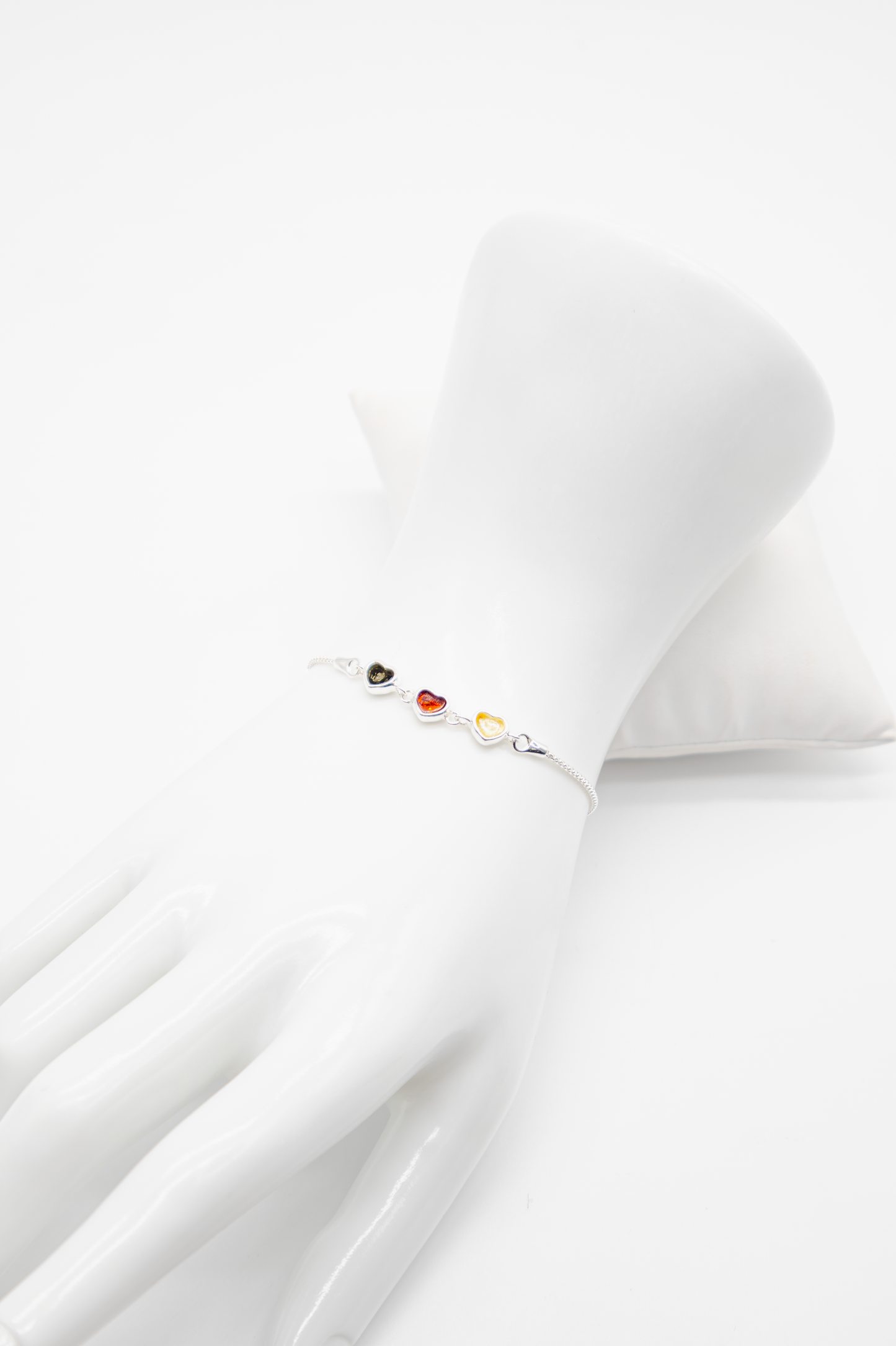 Slider-Armband Silber: Farbenfrohe Bernstein-Herzen