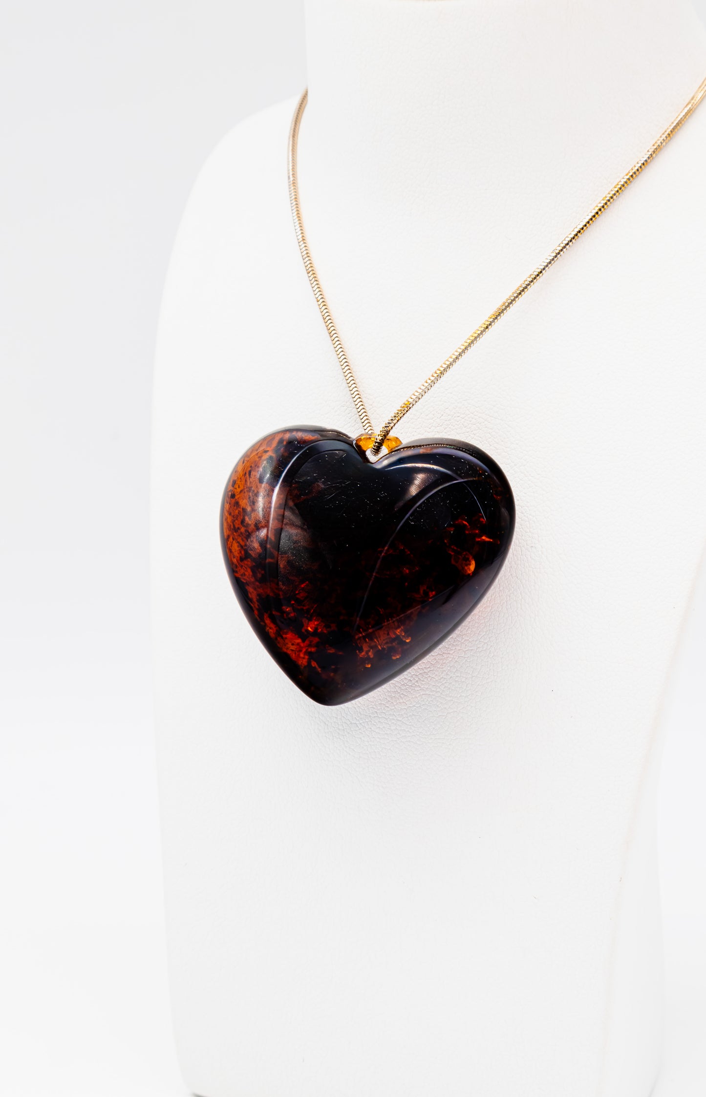 Amber heart pendant with silver chain – unique piece