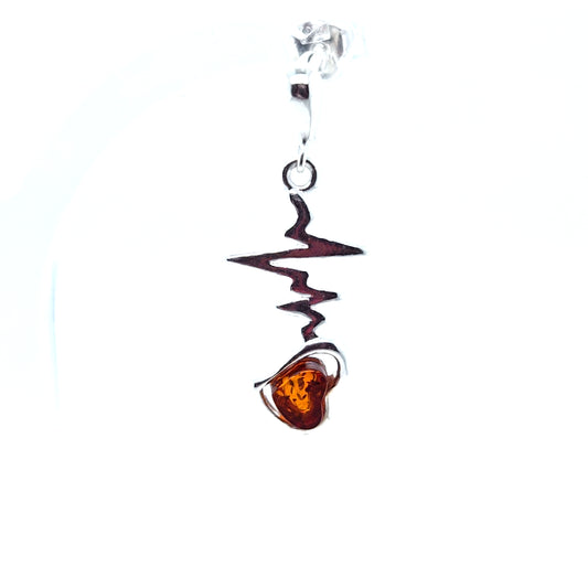 Boucles d’oreilles romantiques en argent 925 avec battement de cœur et ambre naturel