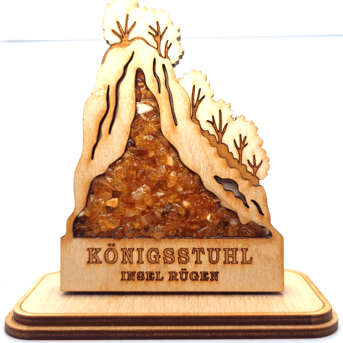 Holzfigur Königsstuhl mit Bernstein – Kreidefelsen Insel Rügen, 12 cm