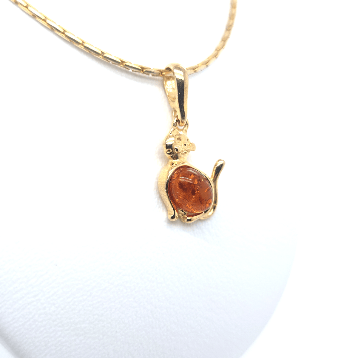 Katzen-Anhänger mit Bernstein – 24 Karat vergoldetes Silber, Geschenk für Katzenliebhaber