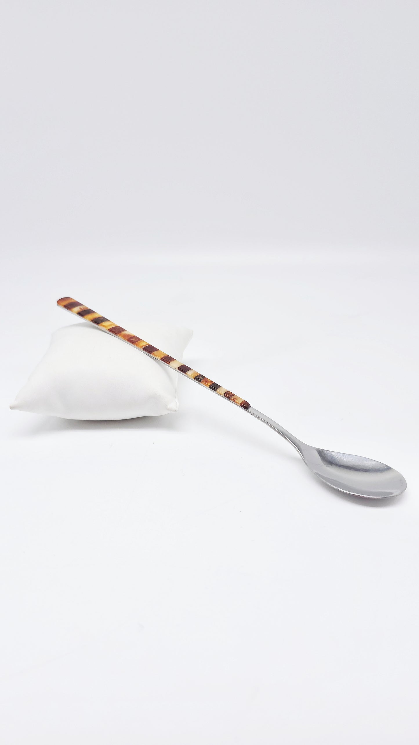 Handmade spoon with genuine amber & stainless steel