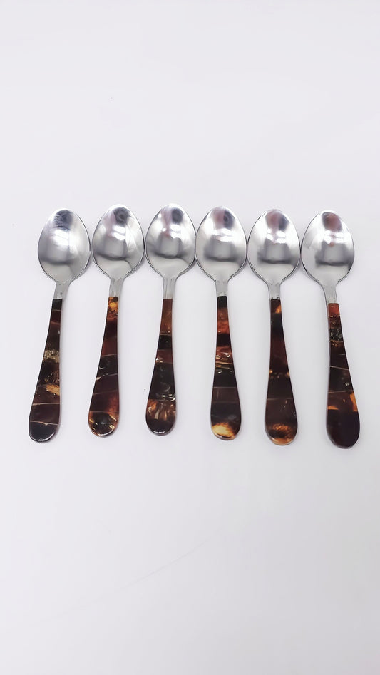 Elegantes Set: 6 Teelöffel mit dunklem Bernstein – ein echter Blickfang