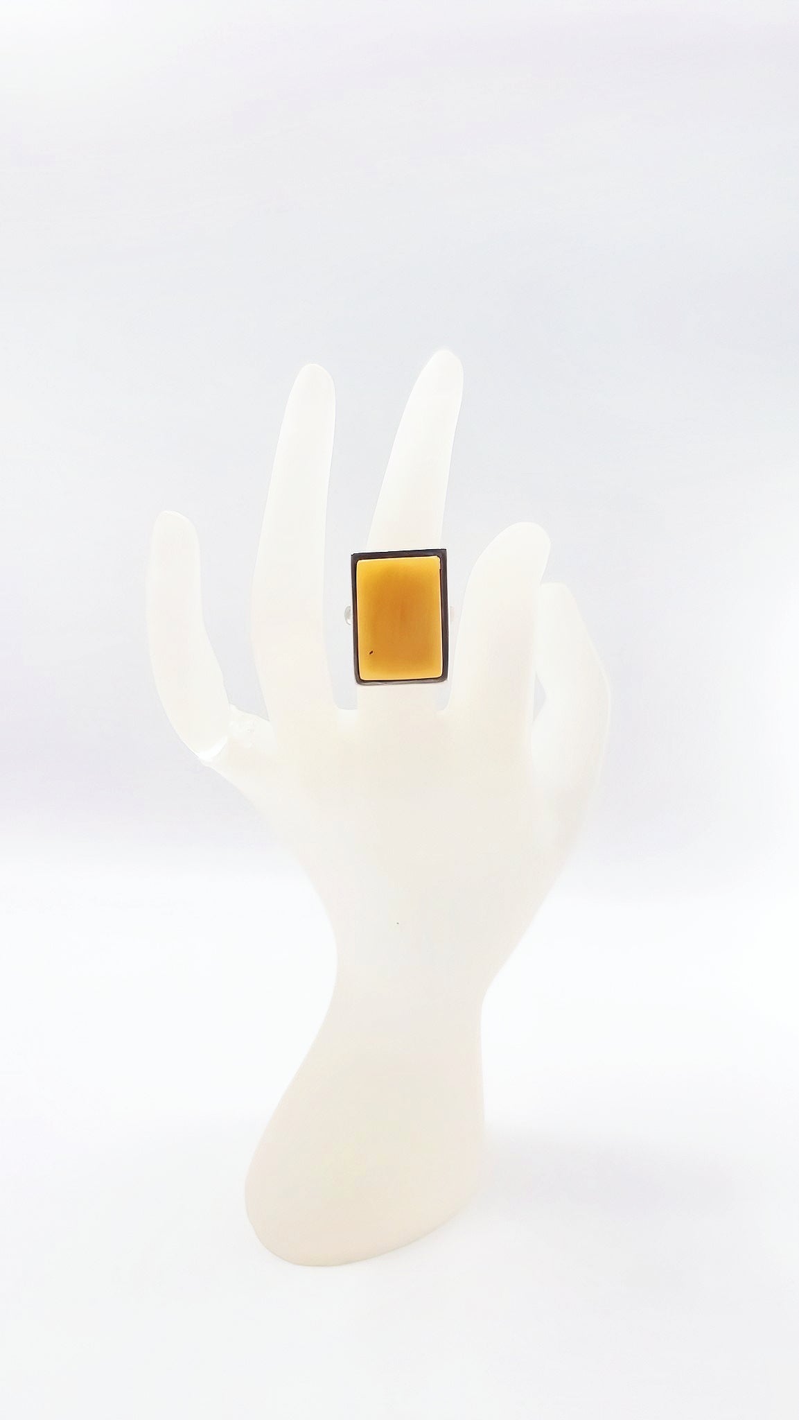 Amber ring with yellow stone – unique piece in silver