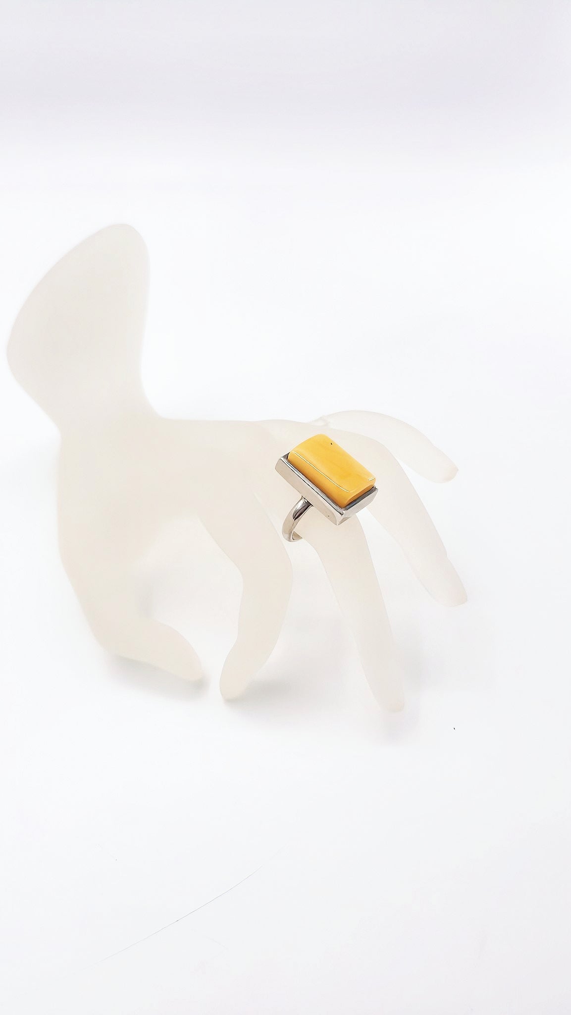 Amber ring with yellow stone – unique piece in silver
