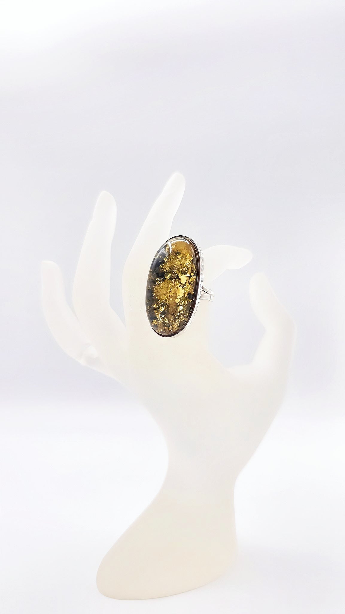 Green amber ring – a unique piece in 925 sterling silver