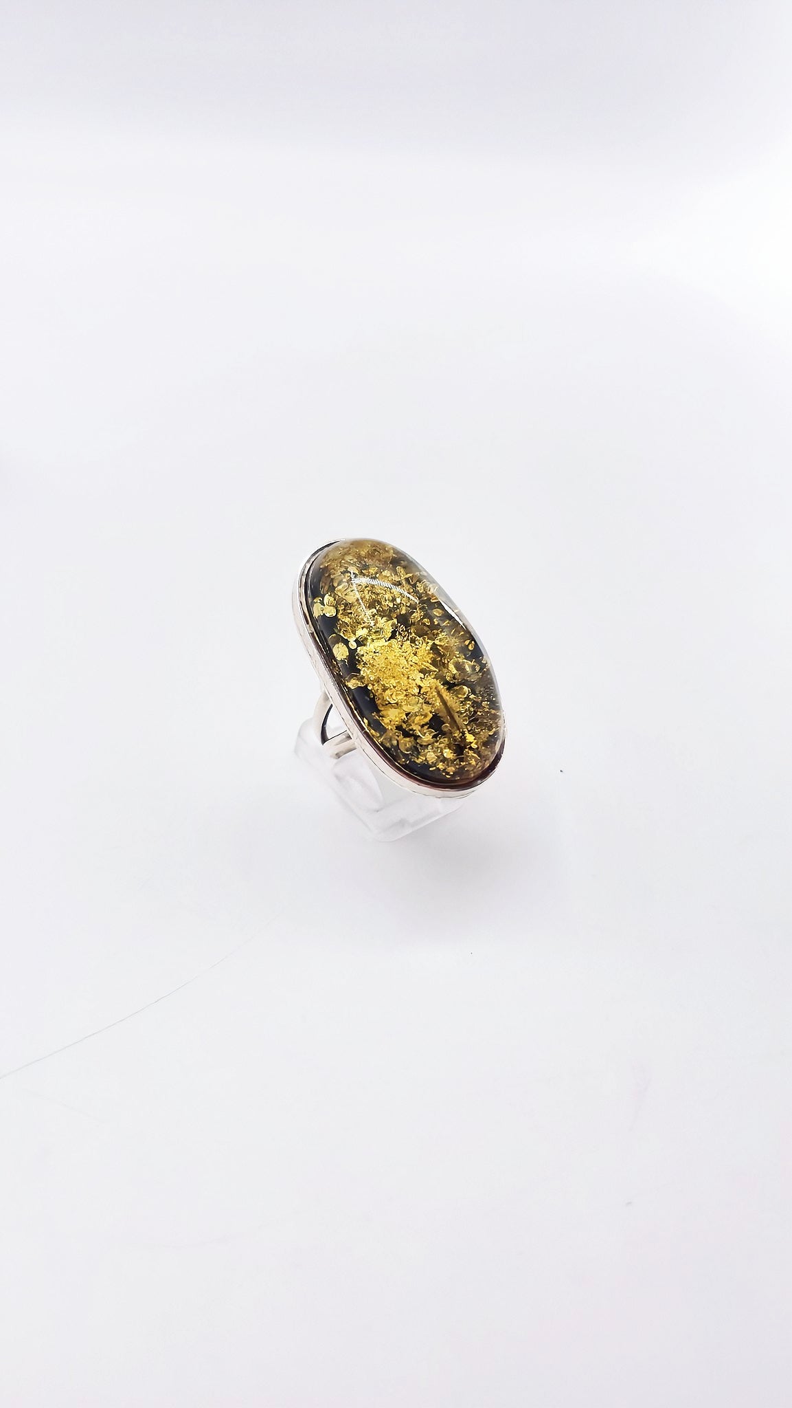 Green amber ring – a unique piece in 925 sterling silver