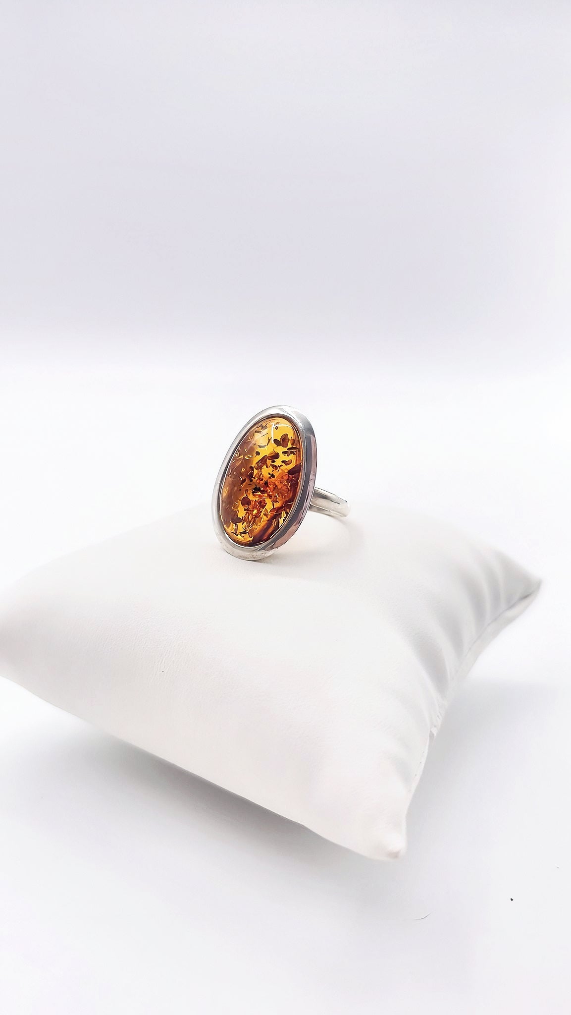 Open amber ring made of 925 silver – unique