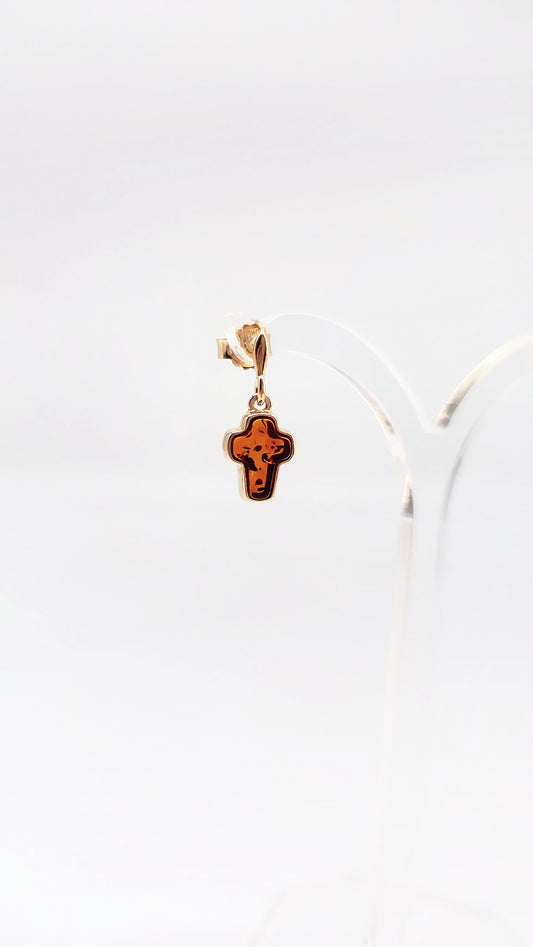 Gold-plated cross earrings with bright amber