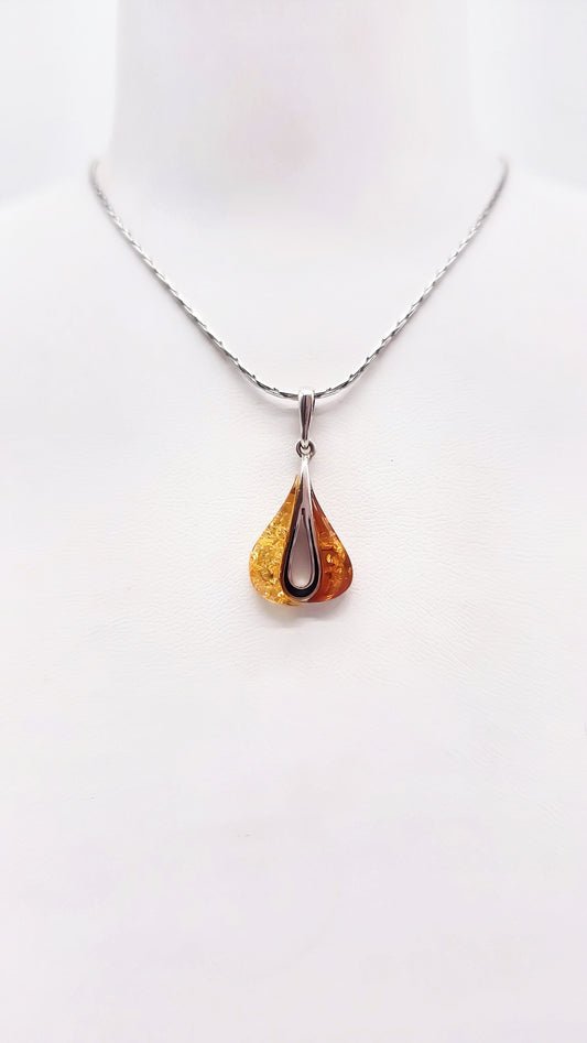 Natural amber with silver – elegant pendant for women