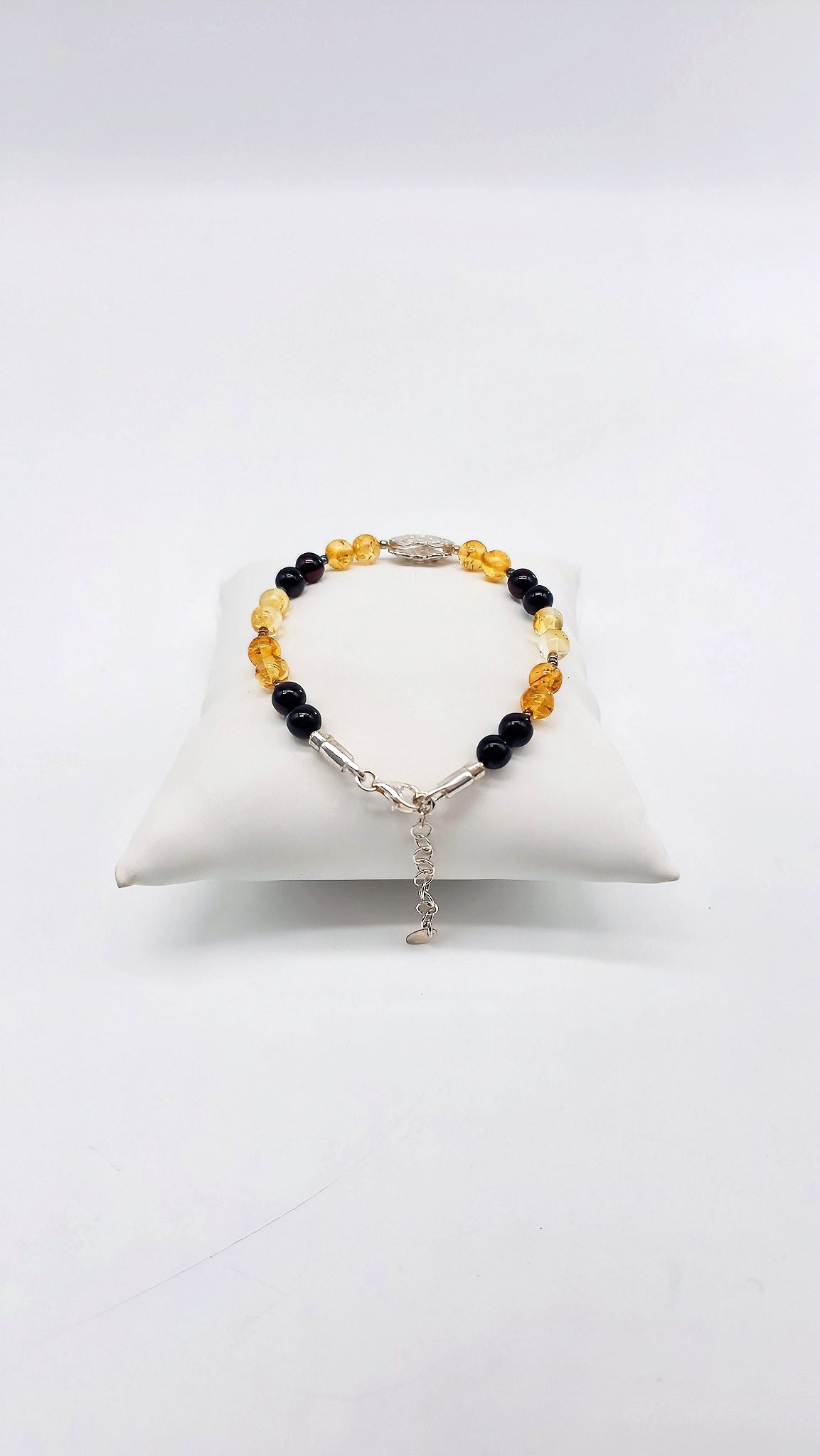 Stilvolles Damenarmband aus Bernstein und Silber 18 cm