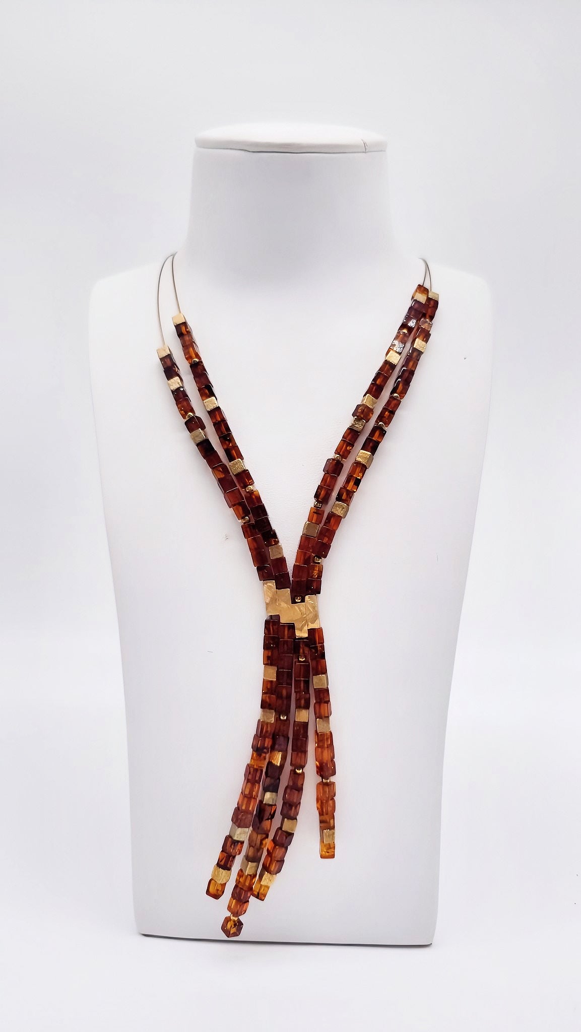 Unikates Bernstein Collier mit vergoldetem Silber 50+5 cm