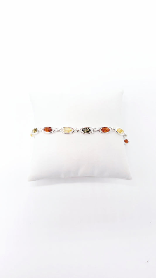Silver bracelet with colored amber – unique jewelry