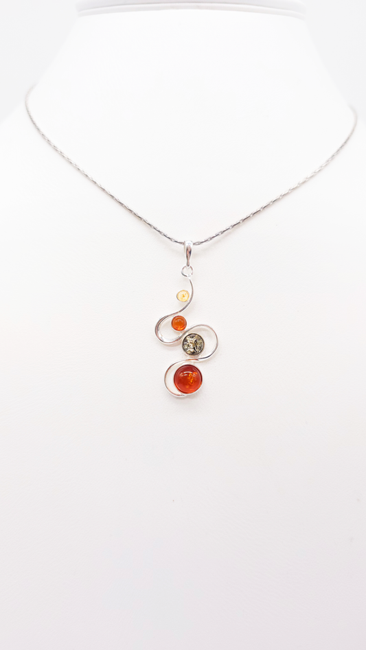 Pendant made of 925 sterling silver with three colorful amber stones