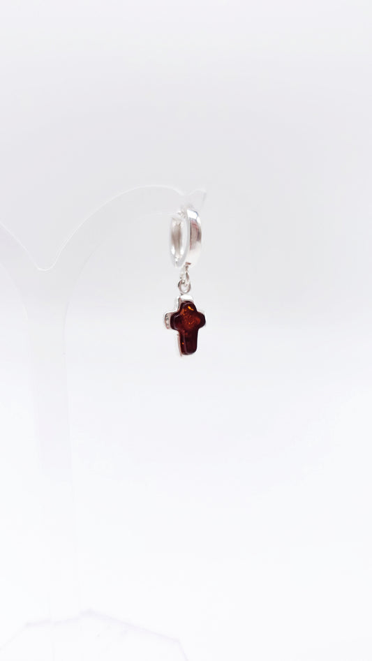 Earrings with amber & cross symbol – 925 silver