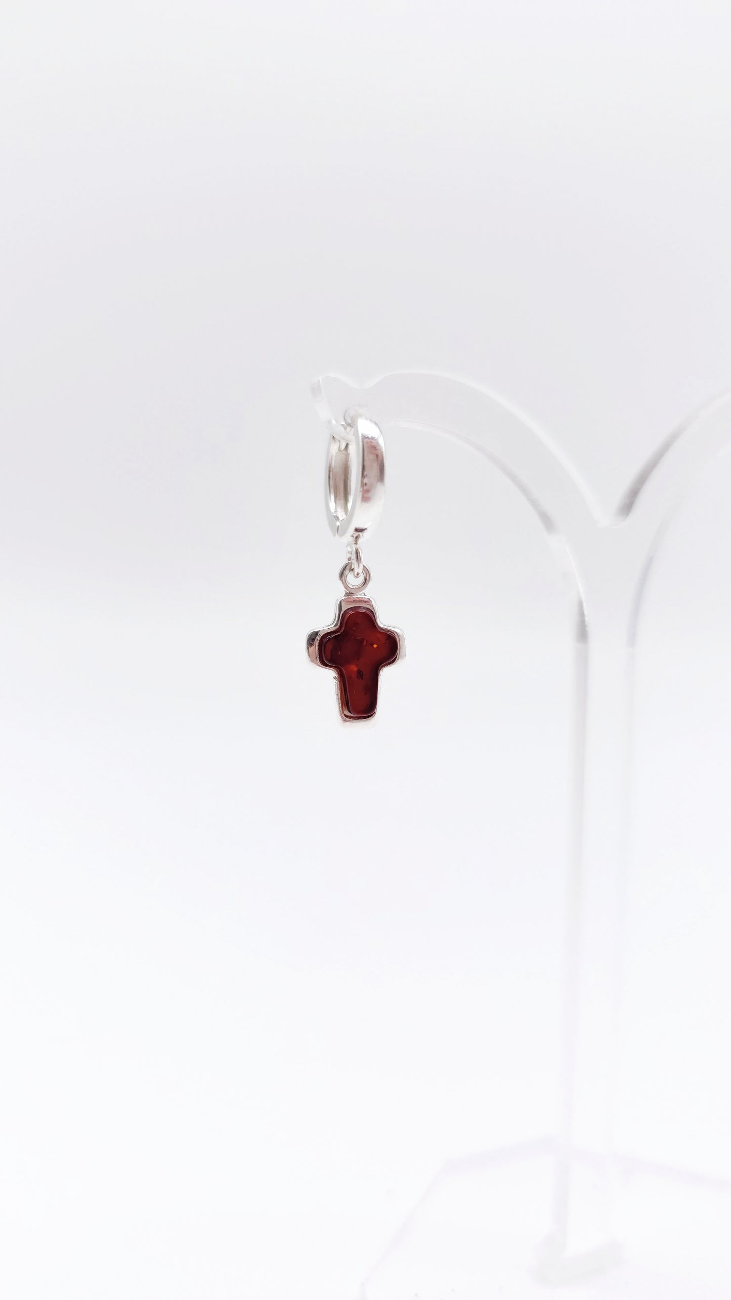 Earrings with amber & cross symbol – 925 silver