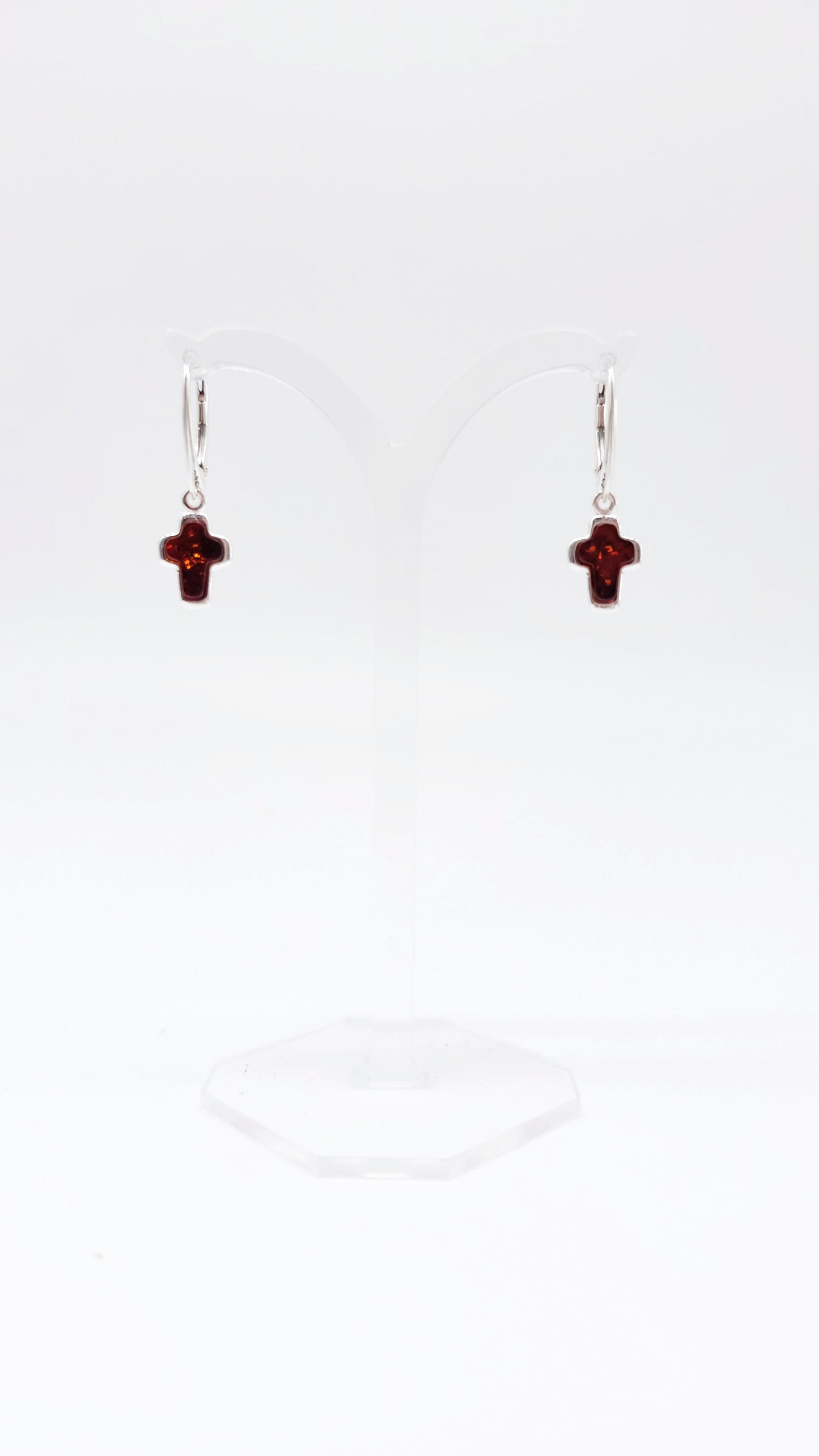 Earrings with amber & cross symbol – 925 silver