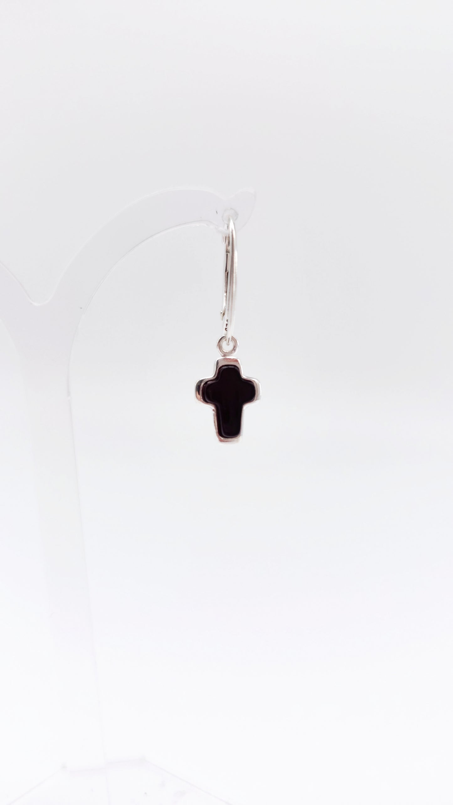 Earrings with amber & cross symbol – 925 silver