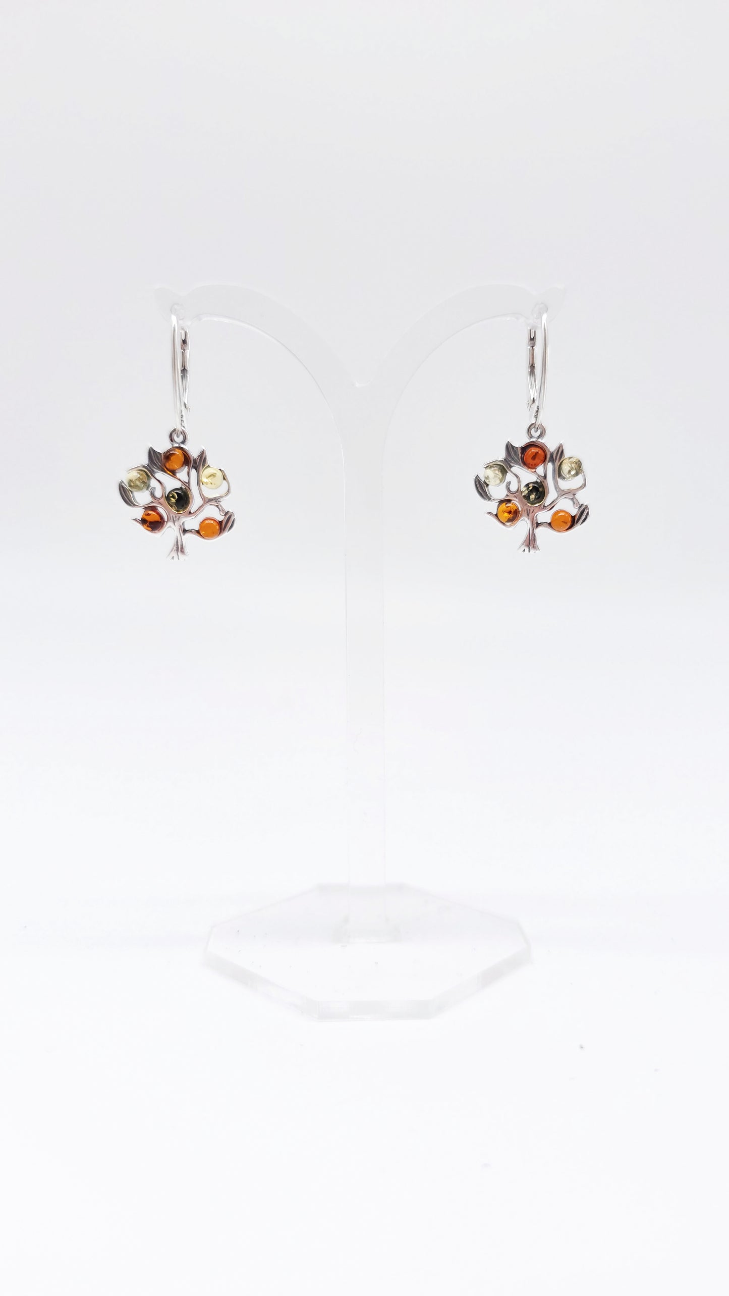 Tree of life earrings with colorful amber made of 925 silver