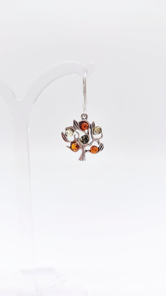 Tree of life earrings with colorful amber made of 925 silver