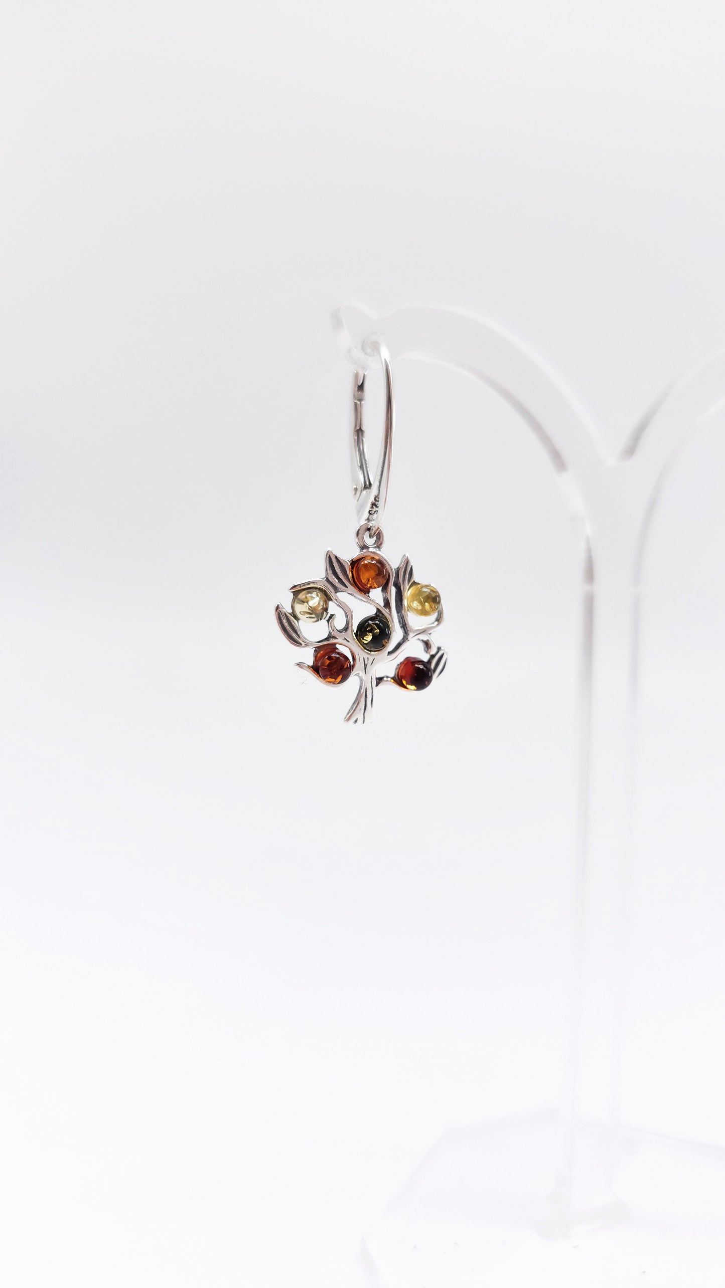 Tree of life earrings with colorful amber made of 925 silver